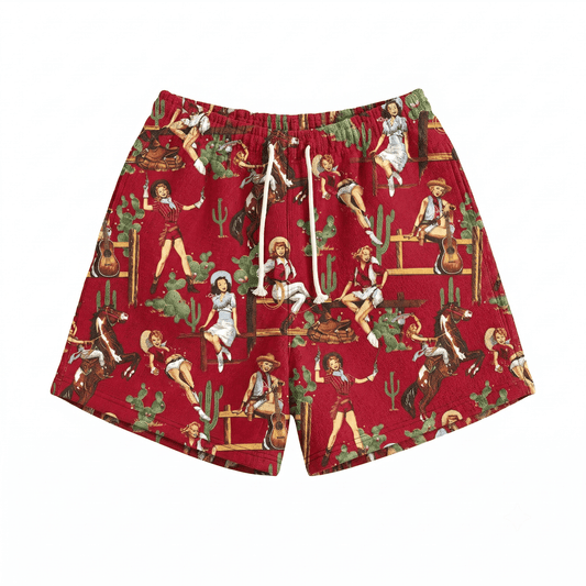 RDMCLOTHINGART tapestry hoodie RED COWGIRL TAPESTRY SHORTS