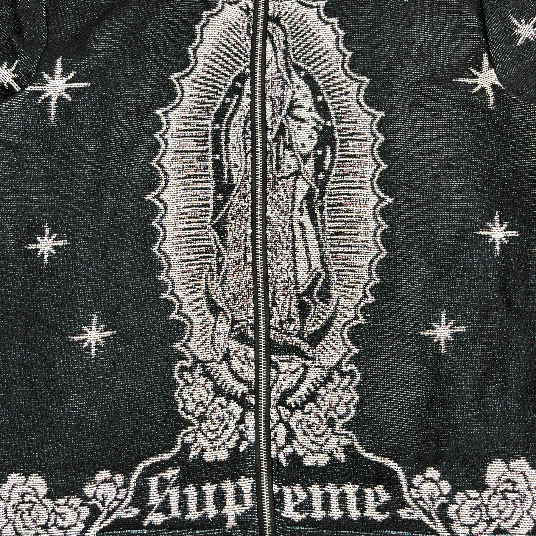 VIRGENCITA BLACK TAPESTRY JACKET - RDMCLOTHINGART
