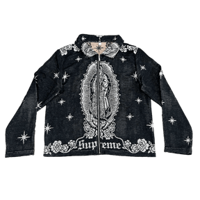 VIRGENCITA BLACK TAPESTRY JACKET - RDMCLOTHINGART