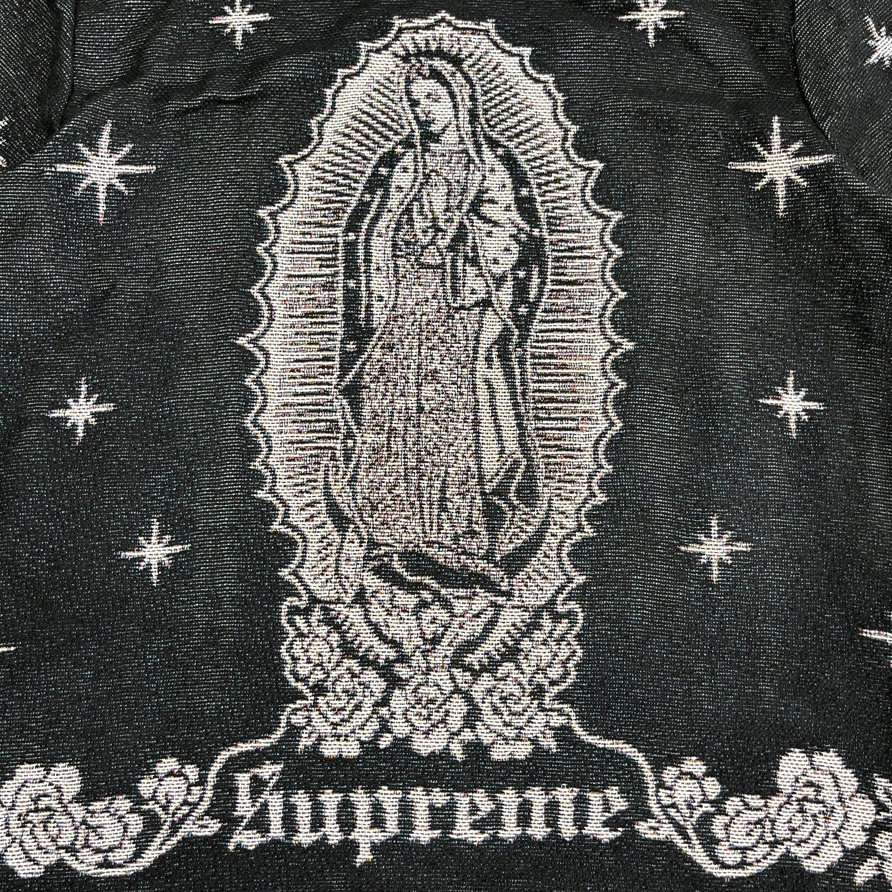 VIRGENCITA BLACK TAPESTRY JACKET - RDMCLOTHINGART