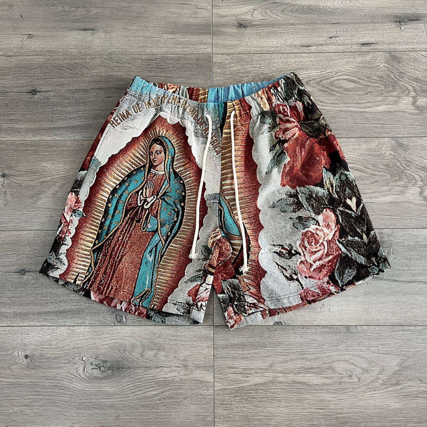 RDMCLOTHINGART tapestry hoodie VIRGENCITA TAPESTRY SHORTS